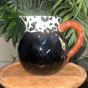 GANZ Black and White Leopard Print Pitcher with Brown Handle